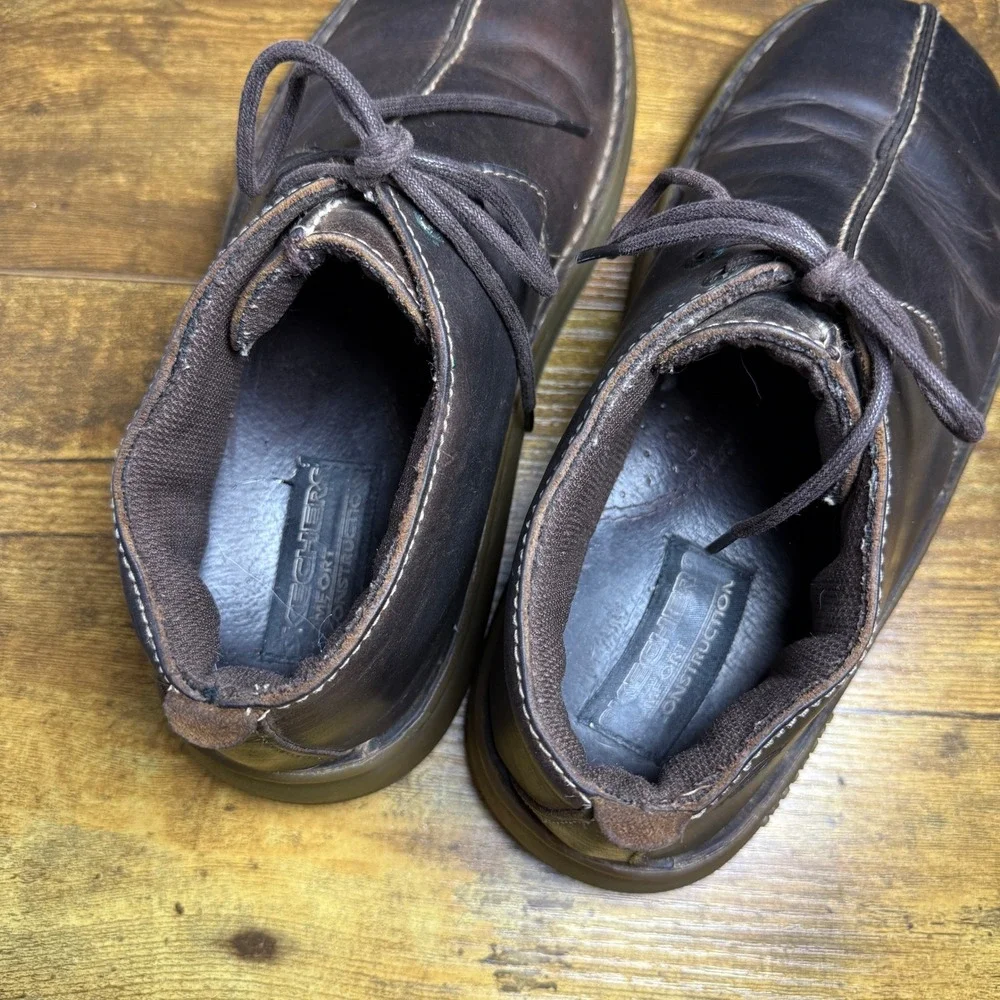 Skechers‎ Comfort Construction Brown Leather Oxford Shoes Mens 8 VTG Y2K 90s